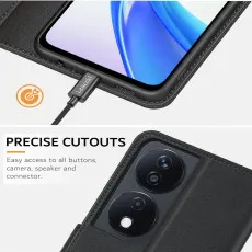 Honor 90 Smart Black Leather Wallet Case with camera protectio