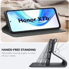 Honor 90 Smart Black Leather Wallet Case with stand