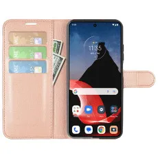Moto Edge 50 Rose Gold Leather Wallet Case with slots