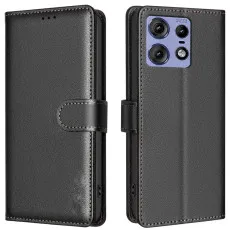 Leather Wallet Cover for Motorola Edge 50 Pro in Black