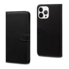 iPhone 15 Pro Max leather wallet case In Black