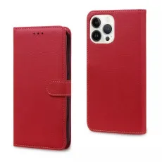 iPhone 15 Pro leather wallet case in red