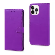 Magnetic stand wallet case for iPhone 15 in purple