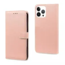 Magnetic stand wallet case for iPhone 15 in rose gold