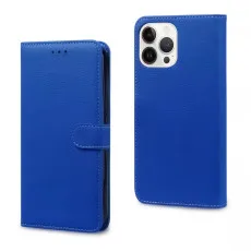 iPhone 15 Plus leather wallet case in blue