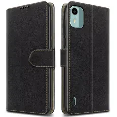 nokia c12 3 pocket wallet case black