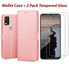 Nokia C21 Plus case with 2 tempered glass