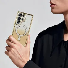 Magnetic glitter phone case for Samsung Galaxy S25 Ultra in gold with anti slip grip