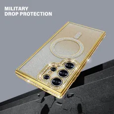 Magnetic glitter phone case for Samsung Galaxy S25 Ultra in gold with drop protection