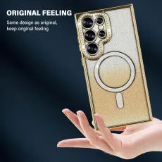 Magnetic glitter phone case for Samsung Galaxy S25 Ultra in gold with stunning look