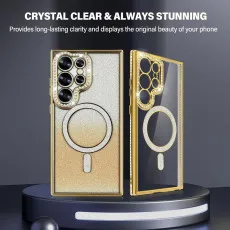 Magnetic glitter phone case for Samsung Galaxy S25 Ultra in gold with multi protection