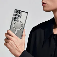 Magnetic glitter phone case for Samsung Galaxy S25 Ultra in Black with anti slip grip