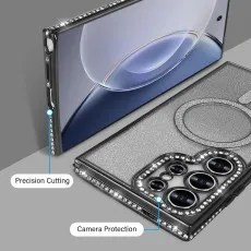 Magnetic glitter phone case for Samsung Galaxy S25 Ultra in Black with camera and corner protection