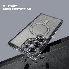 Magnetic glitter phone case for Samsung Galaxy S25 Ultra in Black with full drop protection