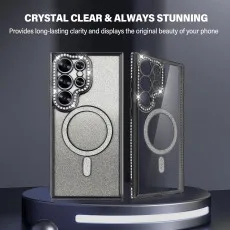 Magnetic glitter phone case for Samsung Galaxy S25 Ultra in Black with multi prototection