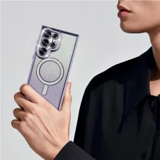 Magnetic glitter phone case for Samsung Galaxy S25 Ultra in Purple with anti slip grip