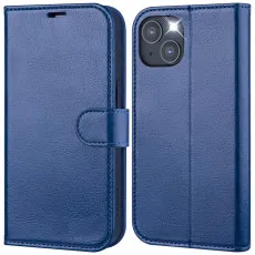 iphone 14 leather wallet case blue