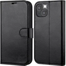 iphone 14 leather wallet case black