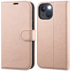 iphone 14 leather wallet case rose