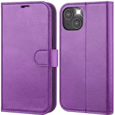 iphone 14 leather wallet case purple
