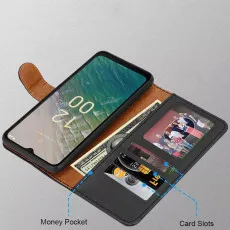 Durable leather wallet cover for Nokia C32