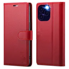 iPhone 16 Pro max Red Leather Wallet Case