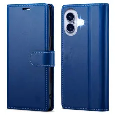 iPhone 16 Blue Leather Wallet Case