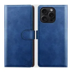 iPhone 16 Pro Blue Leather Wallet Case