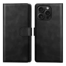 iPhone 16 Pro Black Leather Wallet Case