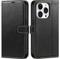 iphone 14 pro leather wallet case black