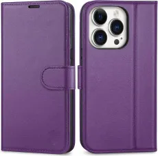 iphone 14 pro leather wallet case purple
