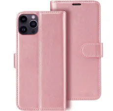 iphone 14 pro leather wallet case pink
