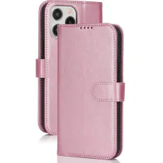 iphone 14 pro max leather wallet case pink