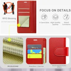 iPhone 16 Leather Wallet Case in Red with strong packets