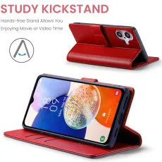 iPhone 16 Plus Leather Wallet Case in Red with kickstand