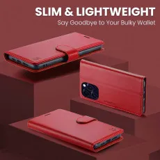 iPhone 16 Pro Leather Wallet Case in Red slim and light weight