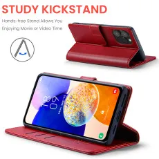 iPhone 16 Pro Max Leather Wallet Case in Red kickstand features