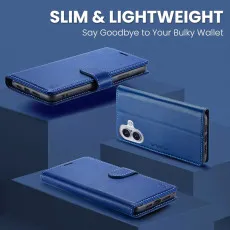 iPhone 16 Leather Wallet Case in Blue slim and light weight