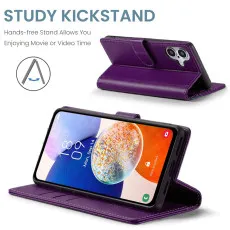 iPhone 16 Leather Wallet Case in Purple with kickstand