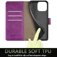 iPhone 16 Pro Max Leather Wallet Case in Purple with soft inner material