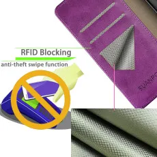 iPhone 16 Pro Max Leather Wallet Case in Purple with strong pockets