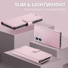 iPhone 16 Leather Wallet Case in Pink slim and light weight