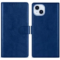 iphone 14 plus leather wallet case blue