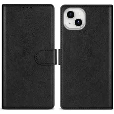 iphone 14 plus leather wallet case black