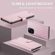 iPhone 16 Pro Leather Wallet Case in Pink slim and smooth