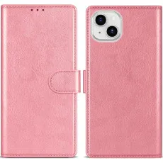 iphone 14 plus leather wallet case pink