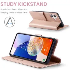 iPhone 16 Leather Wallet Case in Rose with kickstand