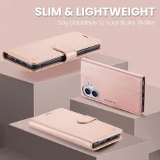 iPhone 16 Plus Leather Wallet Case in Rose slim and light weight