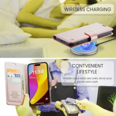 iPhone 16 Plus Leather Wallet Case in Rose with wirless charging compitable