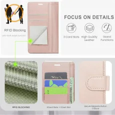 iPhone 16 Pro Leather Wallet Case in Rose with strong pockets